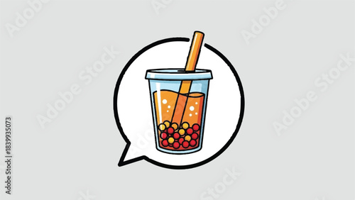 Illustration of a bubble tea drink inside a speech bubble.