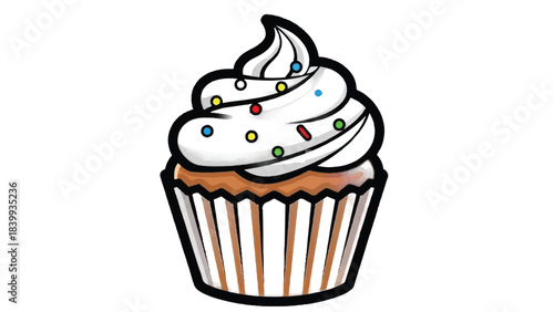 Delicious Cupcake with White Frosting and Colorful Sprinkles.