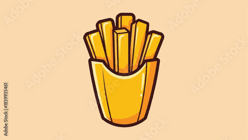 Cartoon French Fries in a Yellow Container Illustration.
