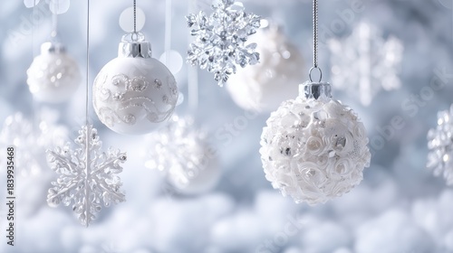 Elegant White Christmas Ornaments. cloud dancer color of the year 2026