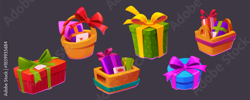 Gift hampers, boxes and baskets with envelopes set