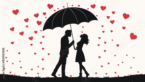 Couple silhouette vector, gazing at a huge moon, representing shared dreams and future.