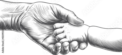 Parent and Baby Hands Sketch  Family Love, Protection and Care Illustration.