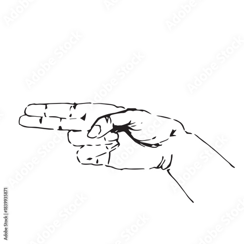 Line art vector illustration of a human hand holding, pinching, or grasping an imaginary object, isolated on white.