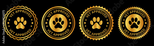 Gold Vet Approved Paw Print Badge Labels