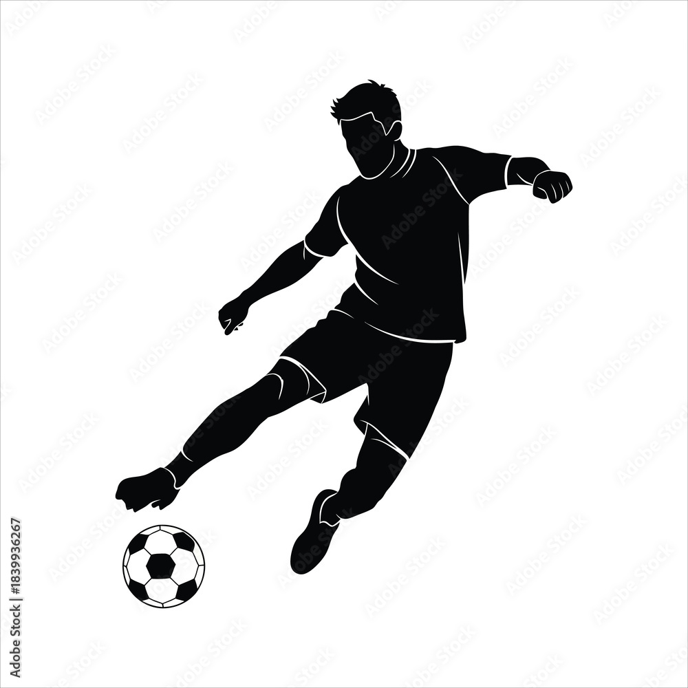 Naklejka premium Silhouette of a Soccer Player Kicking a Ball in Dynamic Motion