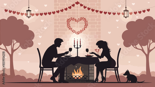 Romantic Couple Dining Silhouette Vector