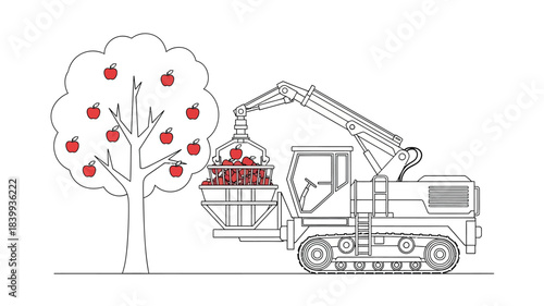 Mechanical apple harvesting a robotic arm collecting fruit from a tree