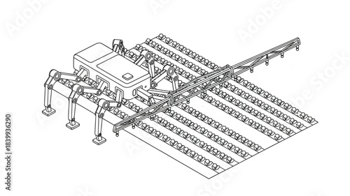 Detailed technical drawing of an industrial conveyor system with multiple rollers