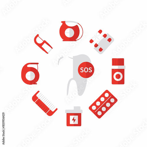 Comprehensive Dental Care Emergency Kit Oral Hygiene and Health Treatment Solutions Vector Illustration