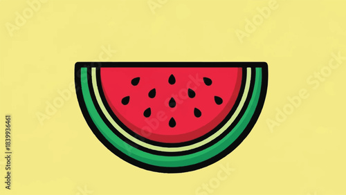 Illustration of a Juicy Watermelon Slice with Seeds.