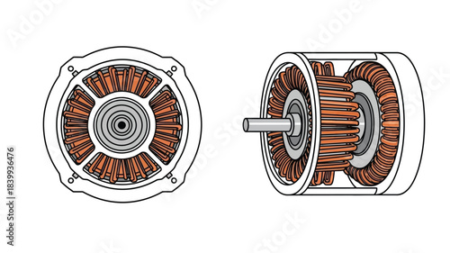 Detailed illustration of an electric motor s stator and rotor components
