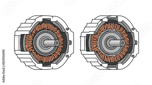 Detailed illustration of two mechanical clutch components in cross section