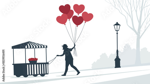 Vendor silhouette holding many hearts, love, charity, support, giving