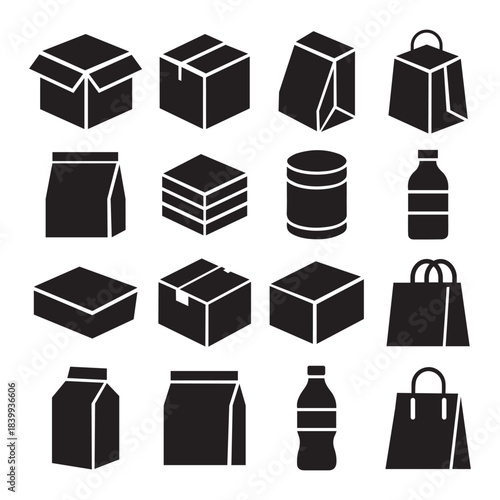 Black Vector Packaging Icons Set 