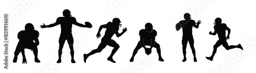 Dynamic silhouettes of American football players in various game poses