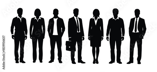 Diverse Group of Business Professionals Silhouettes - Men and Women in Corporate Attire