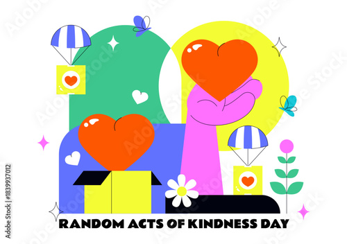 Random Acts of Kindness Day Vector Illustration on February 17th Various Small Actions to Give Happiness with Love in Flat Cartoon Background