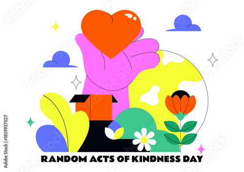 Random Acts of Kindness Day Vector Illustration on February 17th Various Small Actions to Give Happiness with Love in Flat Cartoon Background