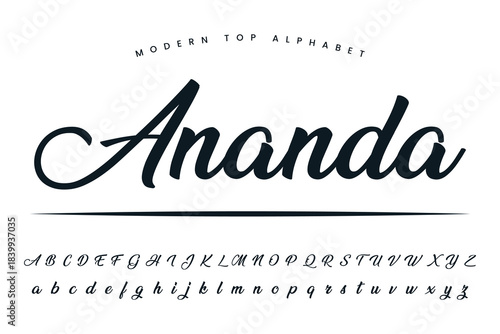 Ananda font and alphabet set of vector calligraphy letter a b c d script font isolated letters
