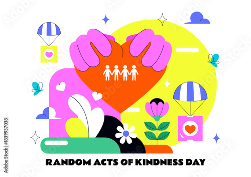Random Acts of Kindness Day Vector Illustration on February 17th Various Small Actions to Give Happiness with Love in Flat Cartoon Background