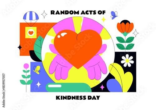 Random Acts of Kindness Day Vector Illustration on February 17th Various Small Actions to Give Happiness with Love in Flat Cartoon Background