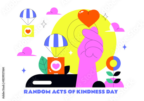 Random Acts of Kindness Day Vector Illustration on February 17th Various Small Actions to Give Happiness with Love in Flat Cartoon Background