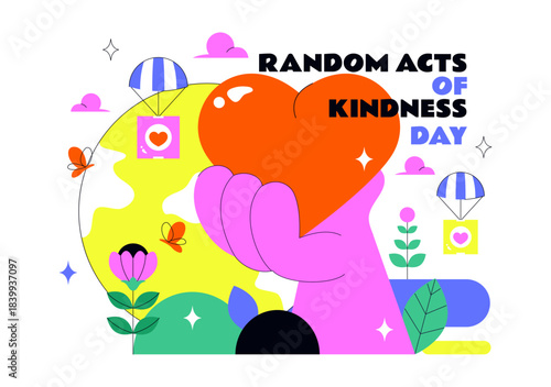 Random Acts of Kindness Day Vector Illustration on February 17th Various Small Actions to Give Happiness with Love in Flat Cartoon Background