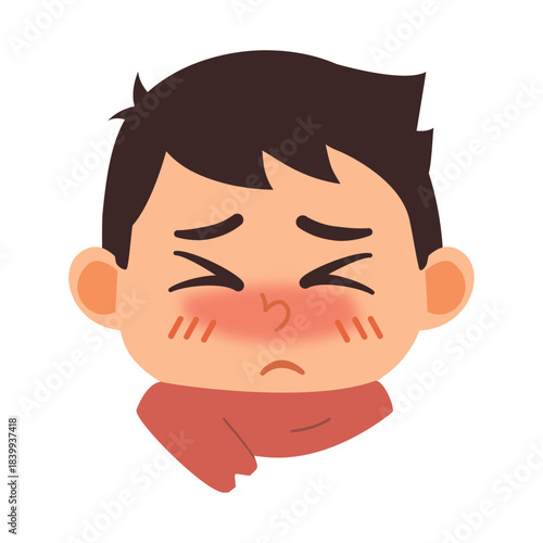 Illustration of Sick Boy with Red Cheeks