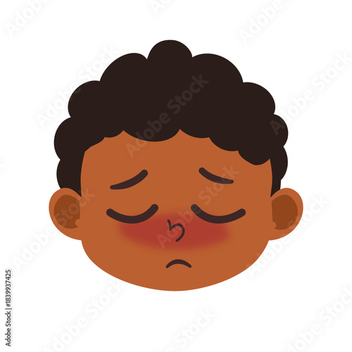 Illustration of Boy with Cold and Red Nose