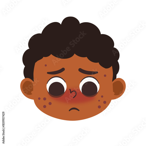 Illustration of Boy with Red Face and Freckles