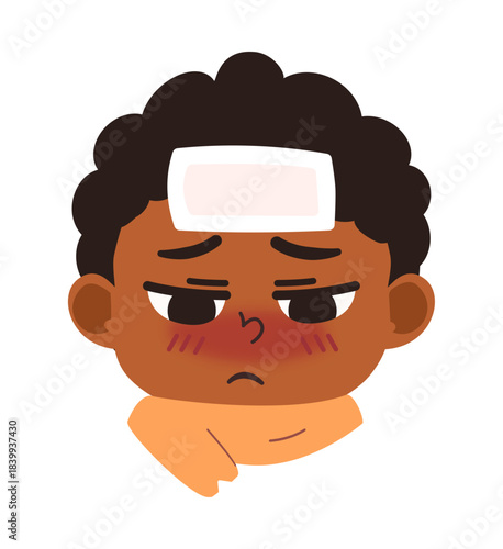 Illustration of Boy with Fever and Cold