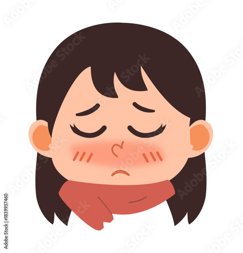 Illustration of Sick Woman with Cold