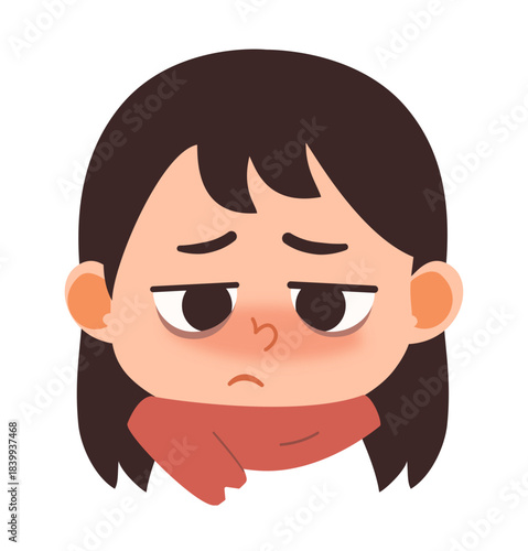Illustration of Sick Woman with Cold and Scarf