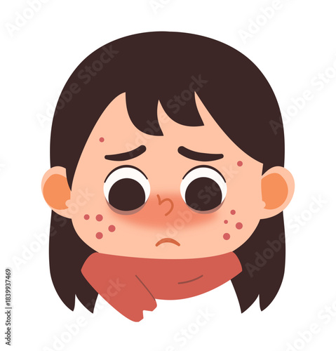 Illustration of Girl with Acne and Sad Expression