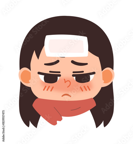 Illustration of a Sick Girl with Fever