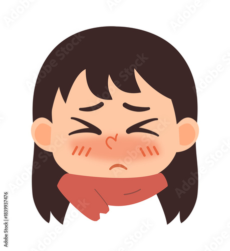 Illustration of Sick Girl with a Cold