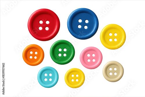 Colorful sewing buttons collection on transparent background