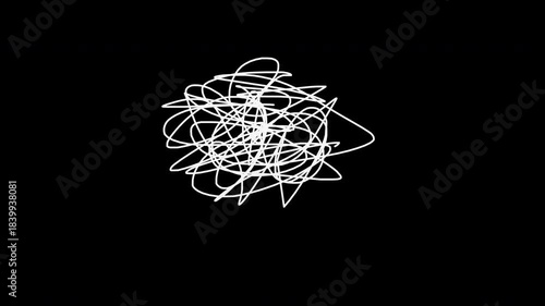 hand-drawn doodle of tangled scribble lines on transparent background, representing confusion, complexity, chaos 4K Footage