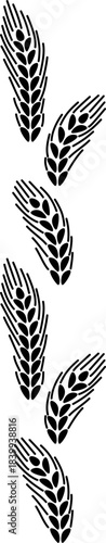A vertical row of wheat ears. Vector border or pattern for bakery design.