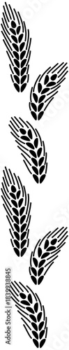 A vertical row of wheat ears. Vector border or pattern for bakery design.