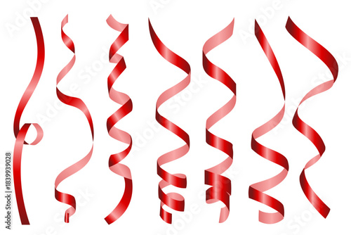 vector red ribbon set, clipart isolated on transparent background. 