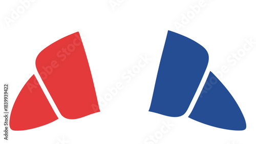 Two Abstract Shapes One Red One Blue Isolated on Black Background Simple Minimalist Graphic Design Element Bold Colors Clean Lines Geometric Form