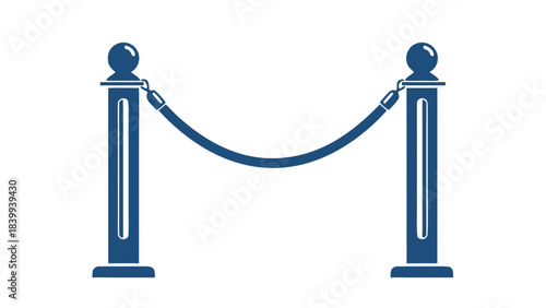 Two Blue Stanchion Posts With Rope Barrier Separating Areas In A Minimalist Style Isolated On A Black Background Representing Access Control And Event Management