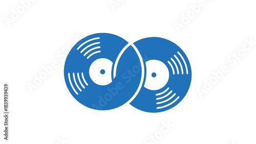 Two Blue Vinyl Records Intersecting on a Black Background with White Outlines