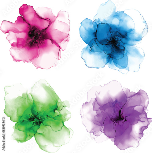 Delicate hand drawn watercolor flower in pink tones. Alcohol ink art. Raster  illustration vector