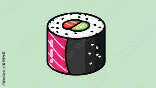 Delicious Sushi Roll with Salmon and Cucumber Illustration.