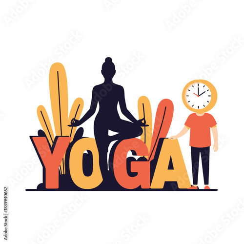 Yoga concept with silhouette and time reminder
