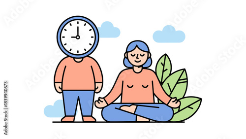 Mindful meditation with symbolic clock figure