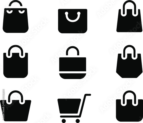 Collection of shopping bag icons for ecommerce and retail